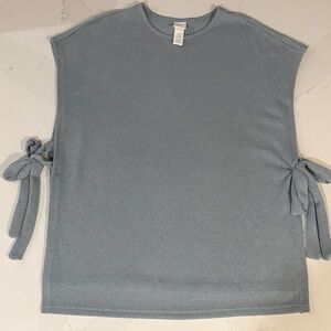 Blue Sleeveless Oversized Knit Top with Side Ties Blue/Gray Size Small